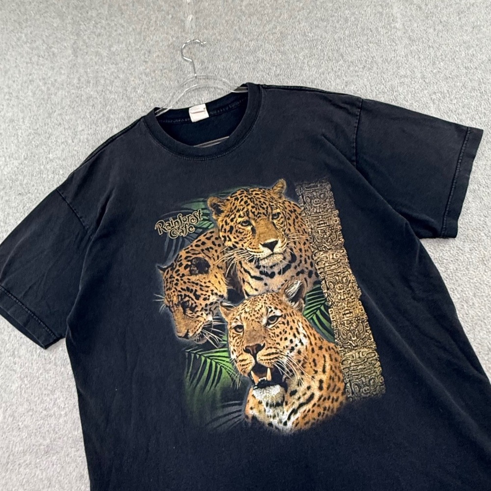 Rainforest Cafe Jaguar Graphic T-Shirt Mens XL Black Vintage 90s Souvenir Tee
